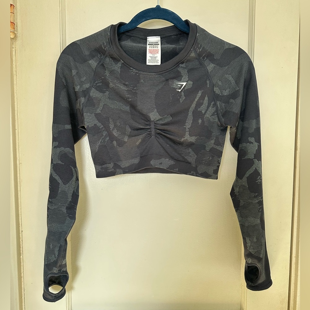 Gymshark Charcoal Camouflage Long Sleeve Crop Top